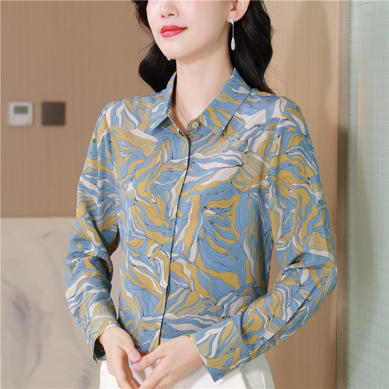 Real silk long sleeve retro autumn shirt for women