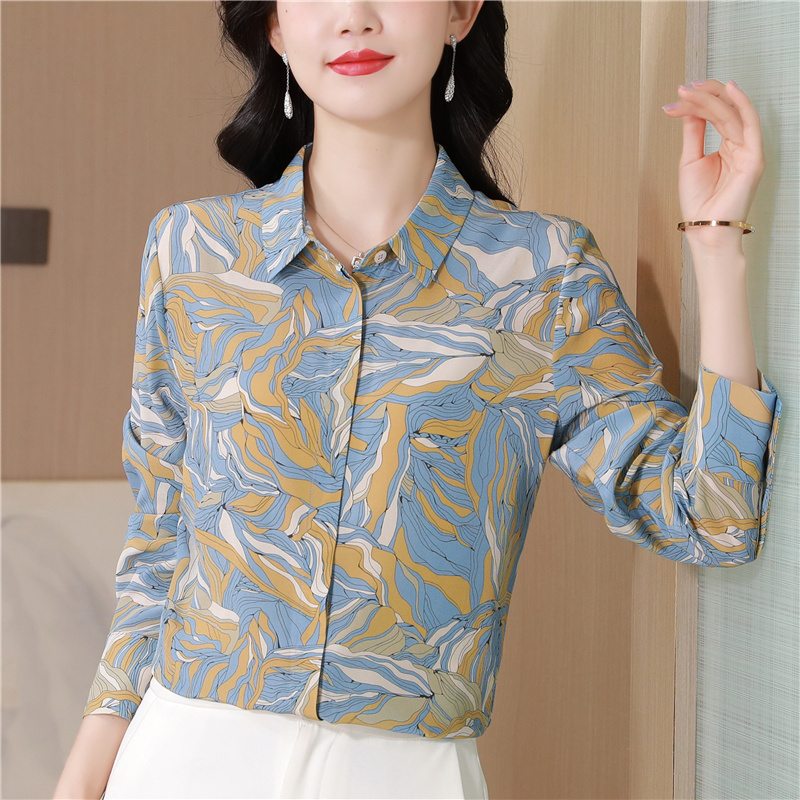 Real silk long sleeve retro autumn shirt for women
