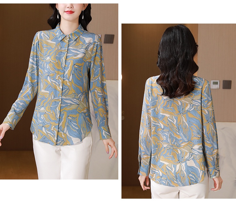 Real silk long sleeve retro autumn shirt for women