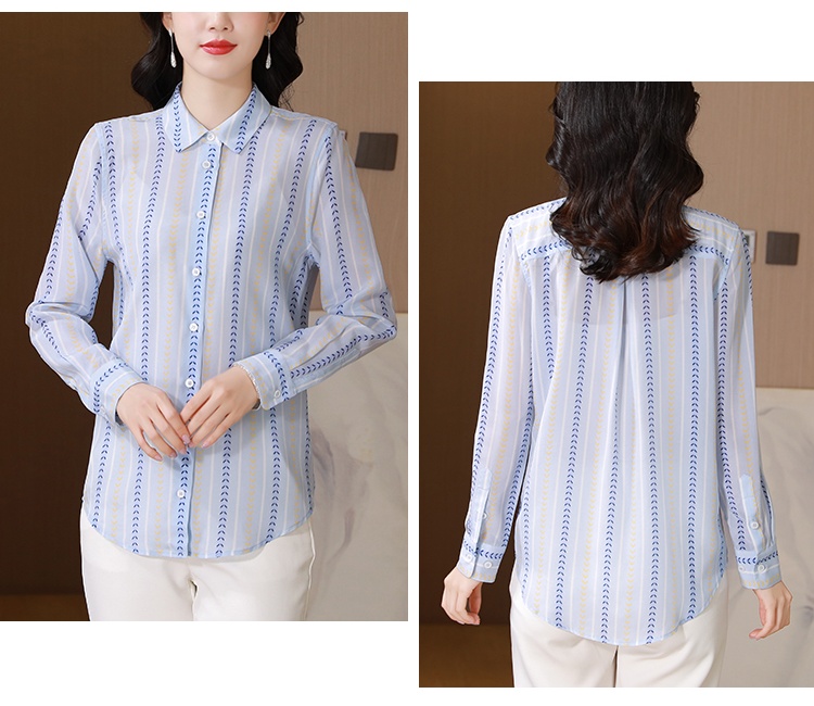 Long sleeve silk real silk loose vertical stripes shirt