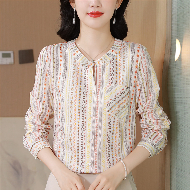 France style long sleeve tops elegant Casual shirt for women