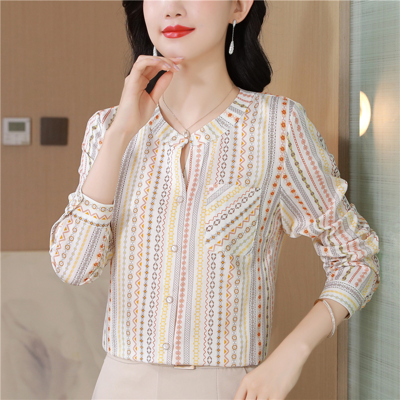 France style long sleeve tops elegant Casual shirt for women