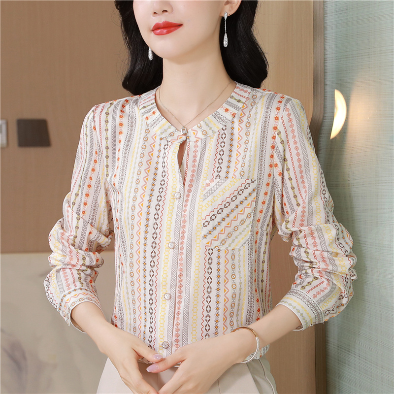 France style long sleeve tops elegant Casual shirt for women