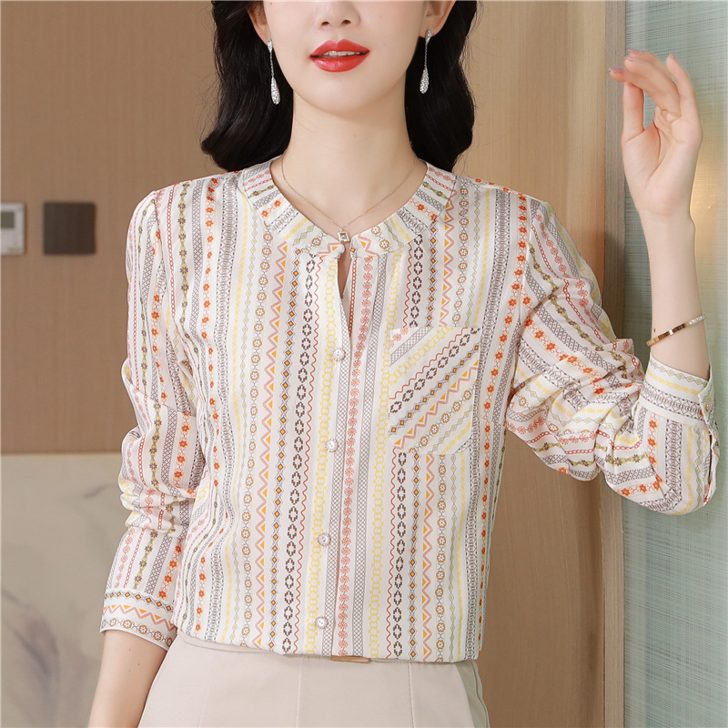 France style long sleeve tops elegant Casual shirt for women