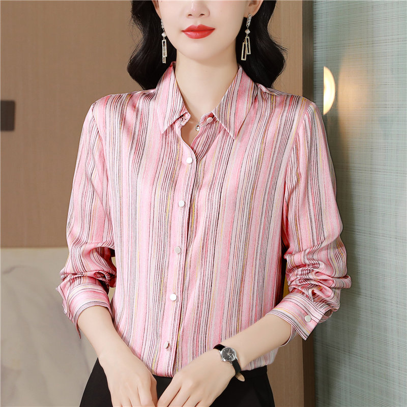 Long sleeve real silk small shirt autumn silk tops