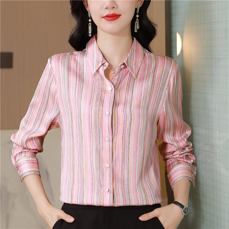 Long sleeve real silk small shirt autumn silk tops