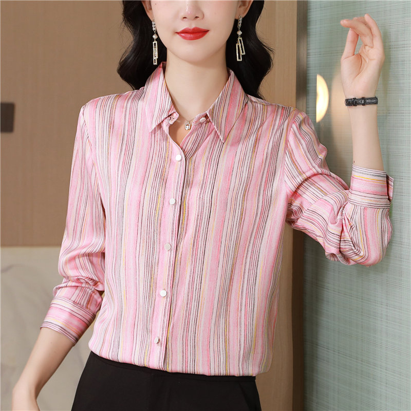 Long sleeve real silk small shirt autumn silk tops