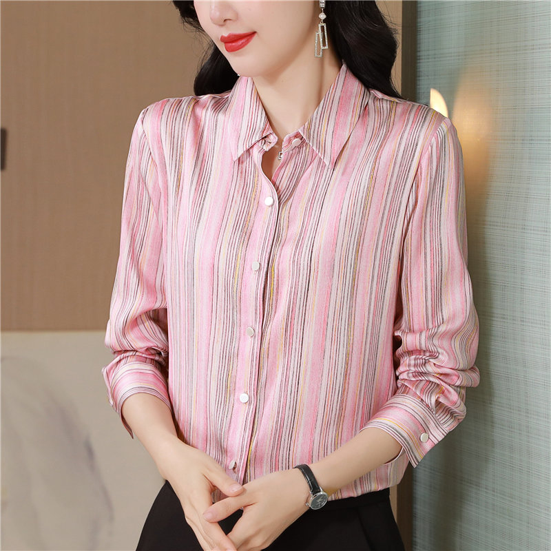 Long sleeve real silk small shirt autumn silk tops