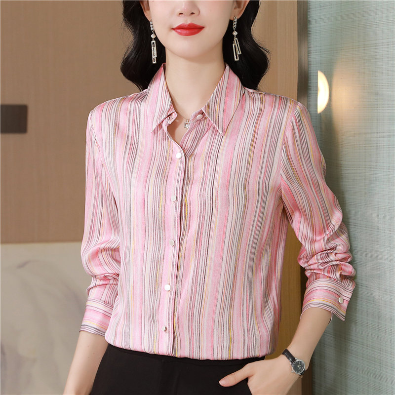 Long sleeve real silk small shirt autumn silk tops