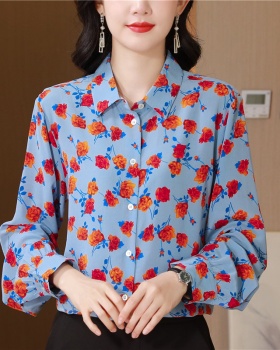 Silk autumn France style retro rose painting shirt