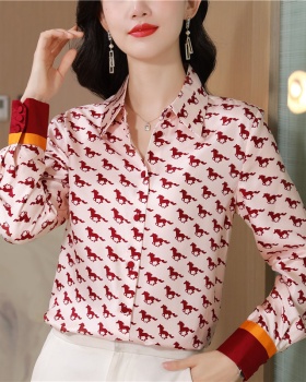 Silk real silk twill printing long sleeve shirt