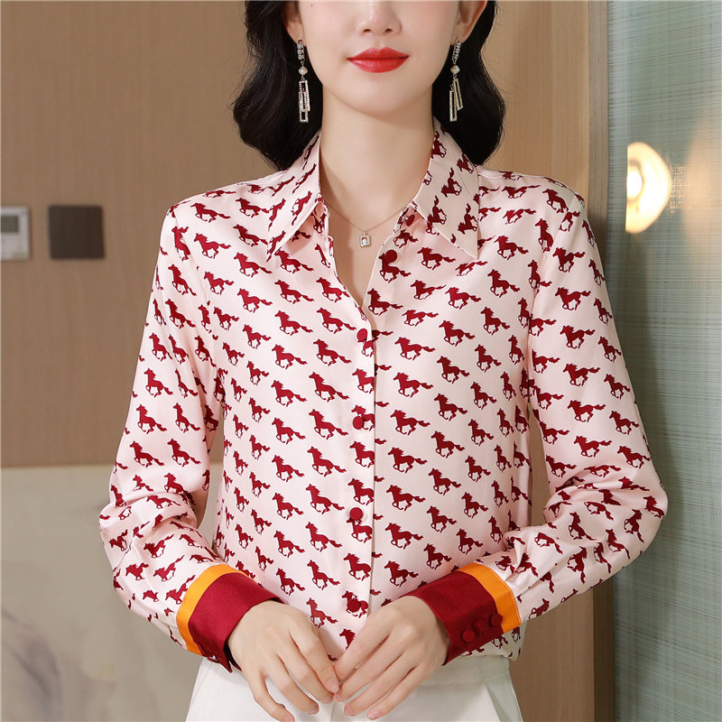 Silk real silk twill printing long sleeve shirt