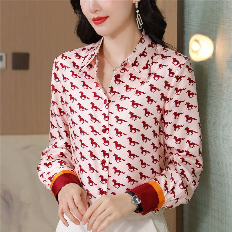 Silk real silk twill printing long sleeve shirt