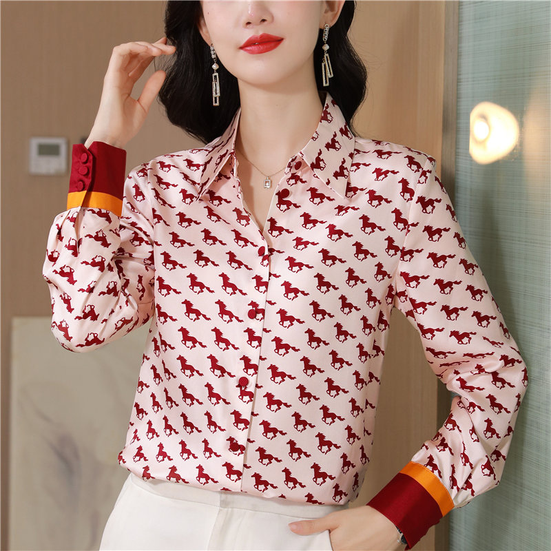 Silk real silk twill printing long sleeve shirt