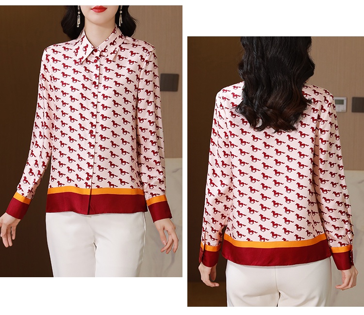 Silk real silk twill printing long sleeve shirt
