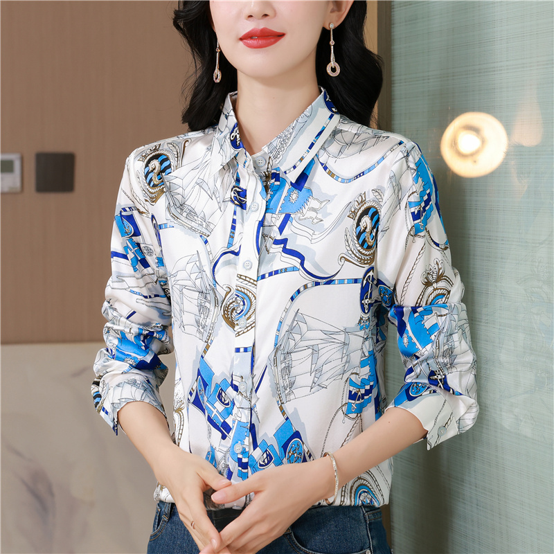 Real silk autumn silk shirt temperament long sleeve slim tops