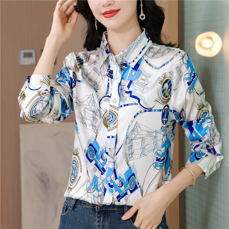 Real silk autumn silk shirt temperament long sleeve slim tops