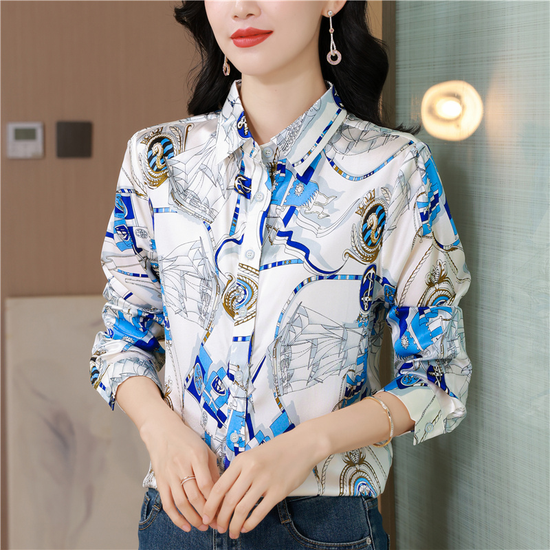Real silk autumn silk shirt temperament long sleeve slim tops