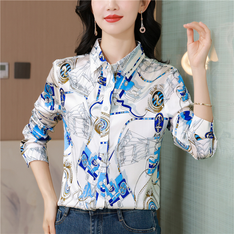 Real silk autumn silk shirt temperament long sleeve slim tops