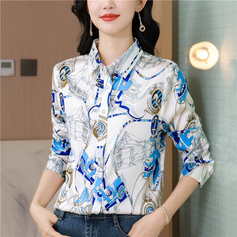 Real silk autumn silk shirt temperament long sleeve slim tops