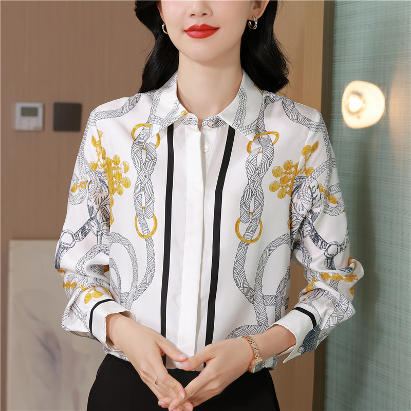 Printing real silk chain mixed colors twill shirt for women