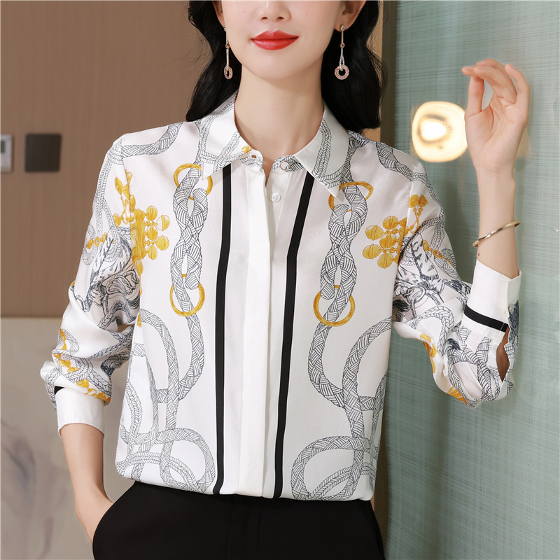 Printing real silk chain mixed colors twill shirt for women