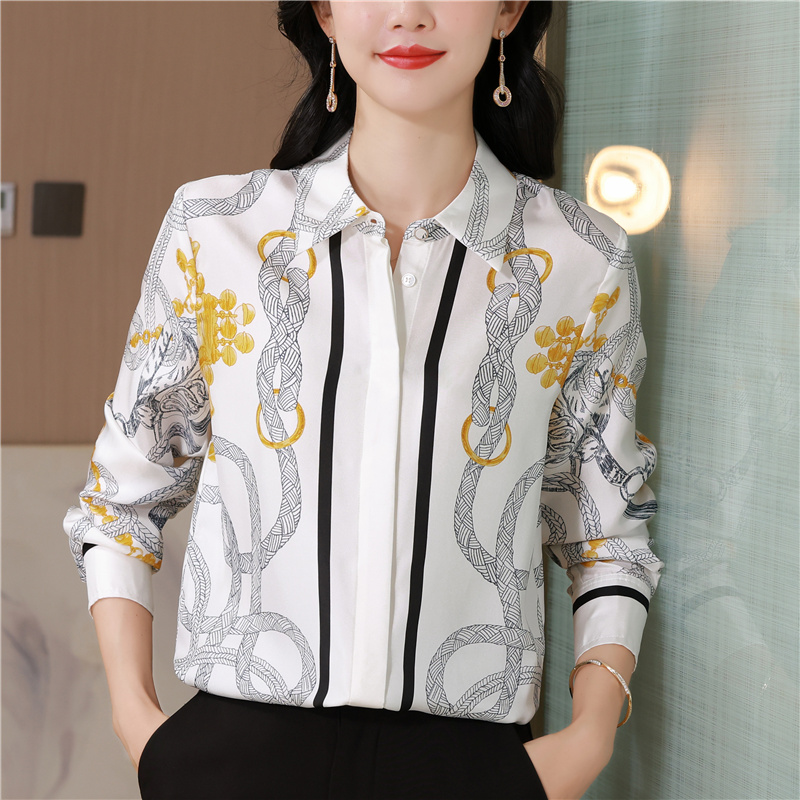 Printing real silk chain mixed colors twill shirt for women