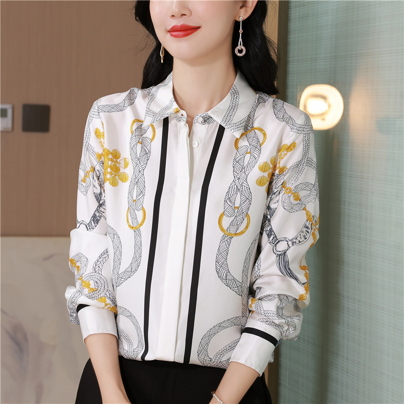 Printing real silk chain mixed colors twill shirt for women