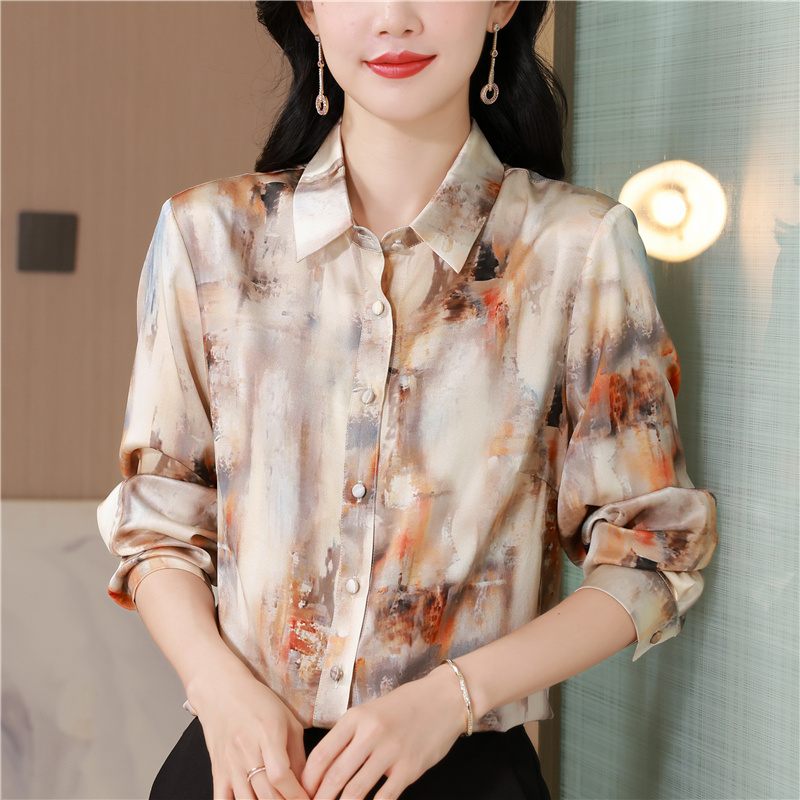 Autumn silk shirt real silk tops for women
