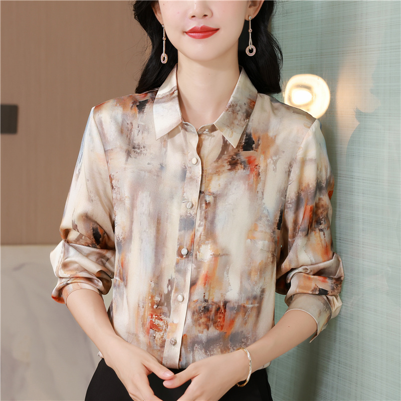 Autumn silk shirt real silk tops for women