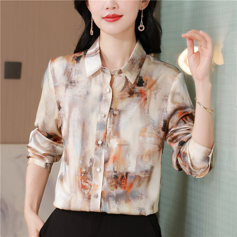 Autumn silk shirt real silk tops for women
