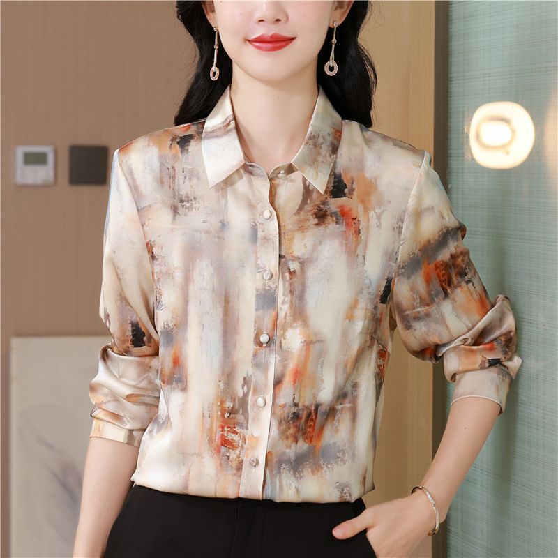 Autumn silk shirt real silk tops for women