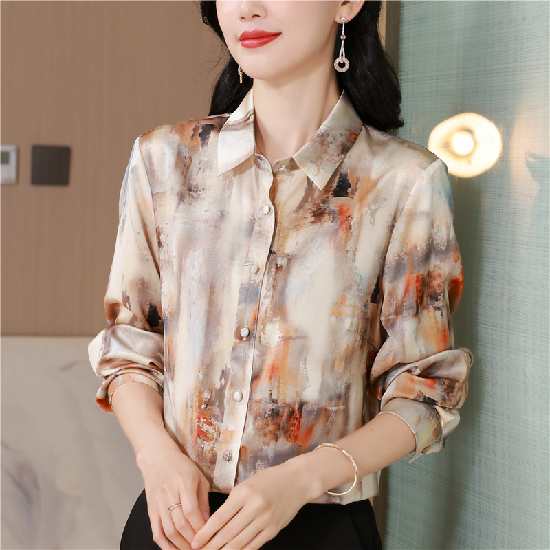 Autumn silk shirt real silk tops for women
