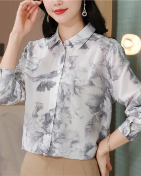 Printing silk tops ink light luxury shirt for women