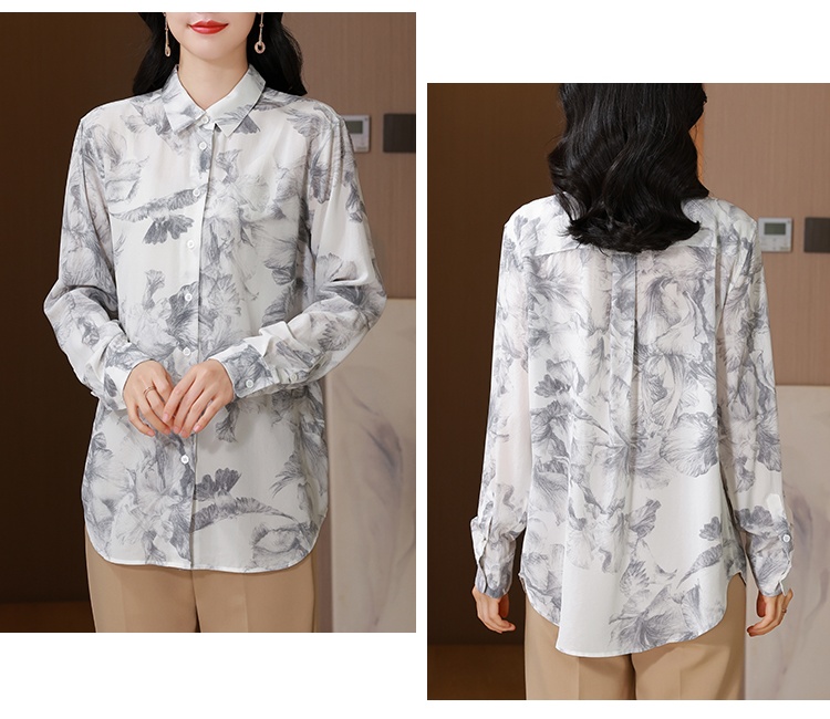 Printing silk tops ink light luxury shirt for women