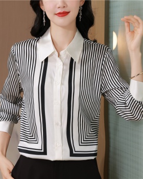 Silk stripe real silk printing France style commuting shirt
