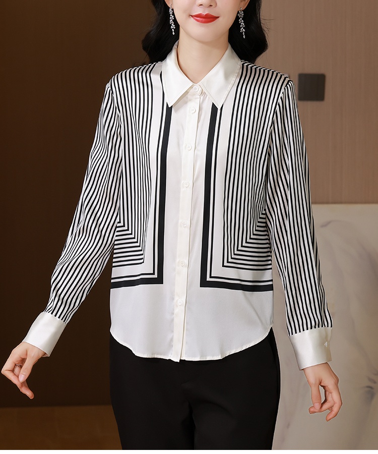 Silk stripe real silk printing France style commuting shirt