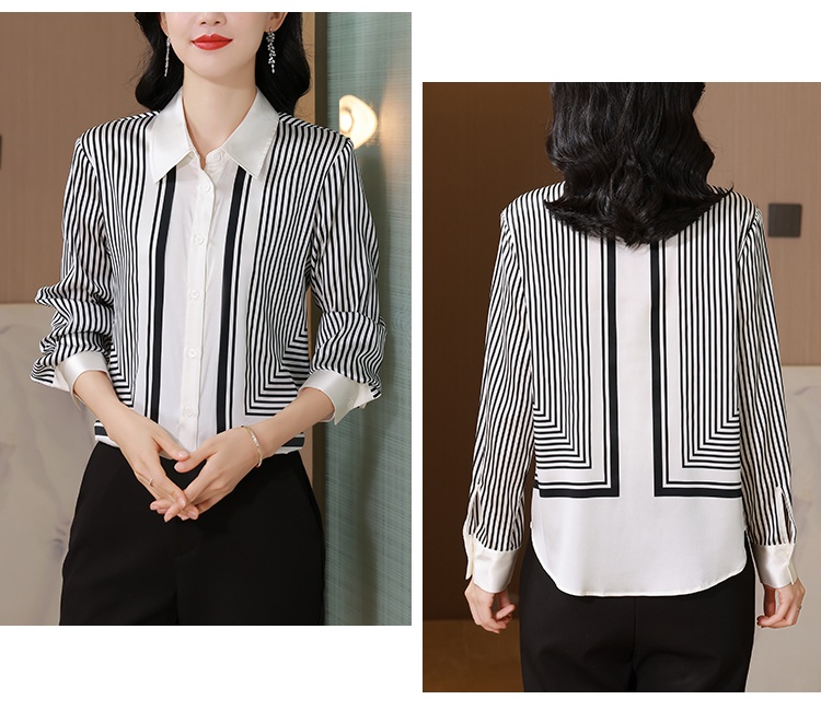 Silk stripe real silk printing France style commuting shirt