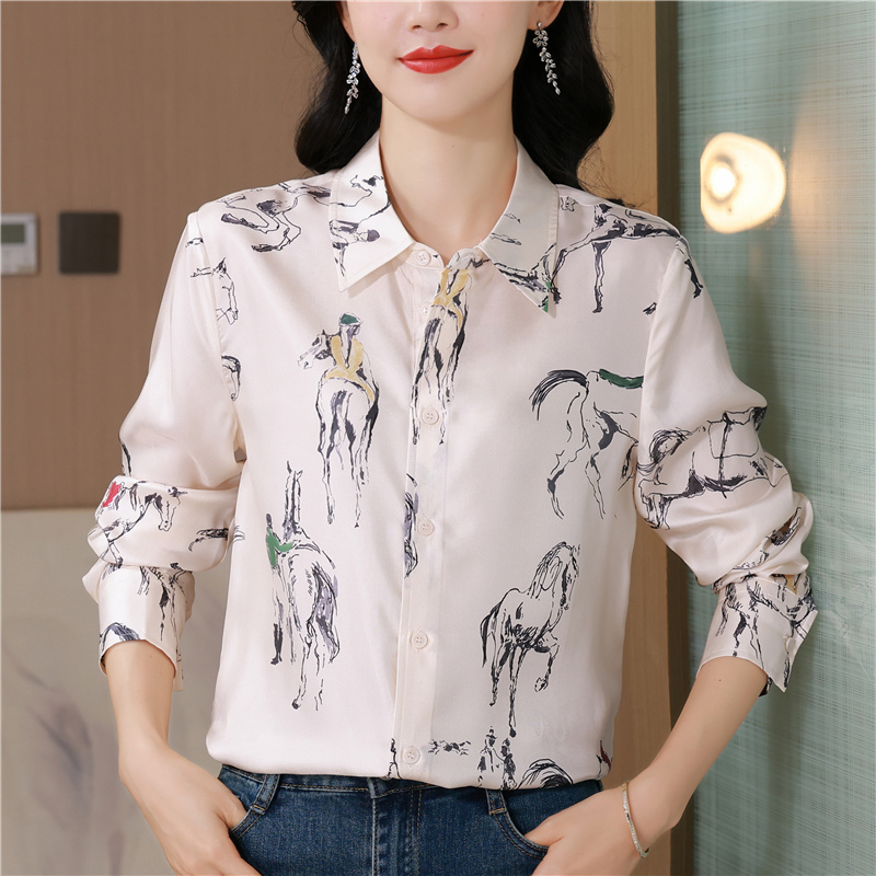 Twill shirt real silk tops