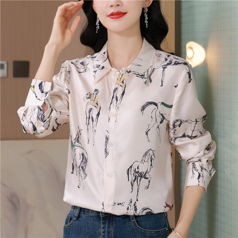 Twill shirt real silk tops