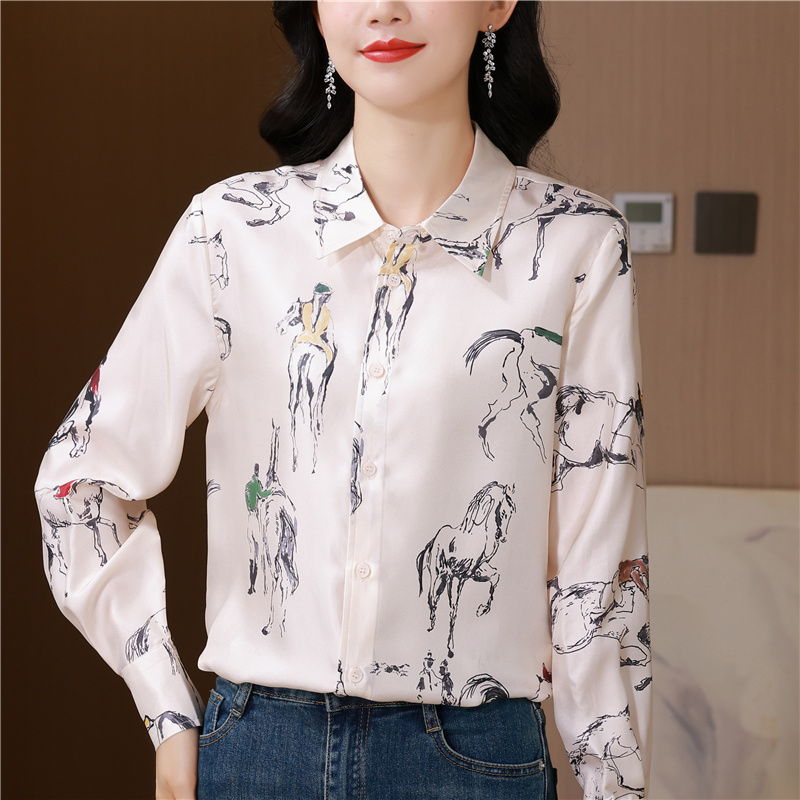 Twill shirt real silk tops