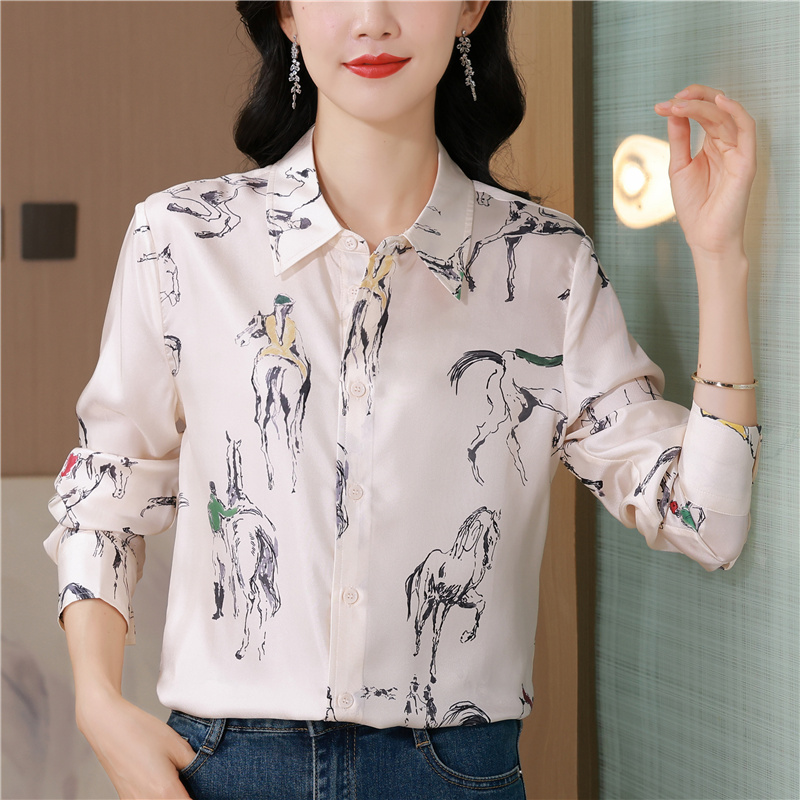 Twill shirt real silk tops