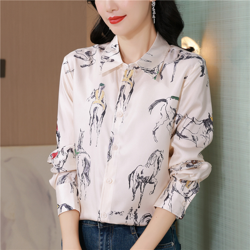 Twill shirt real silk tops