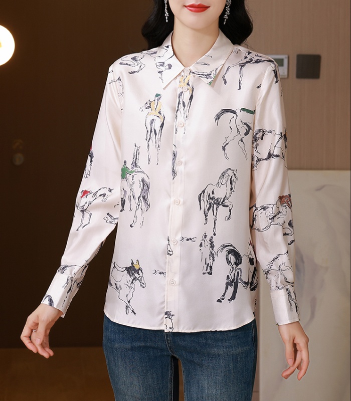 Twill shirt real silk tops