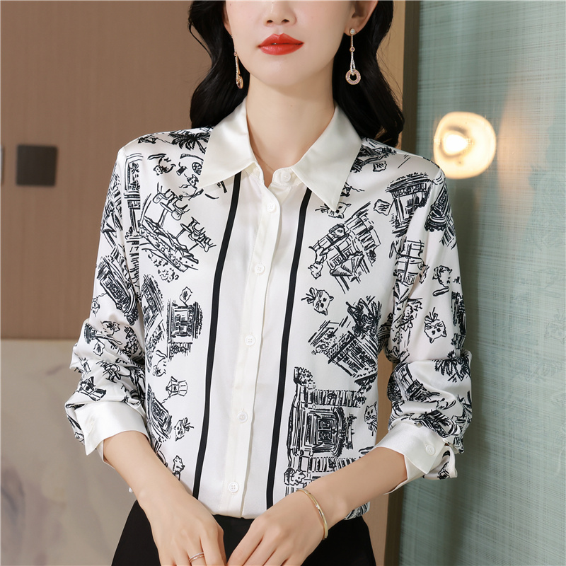 Printing silk shirt France style temperament tops