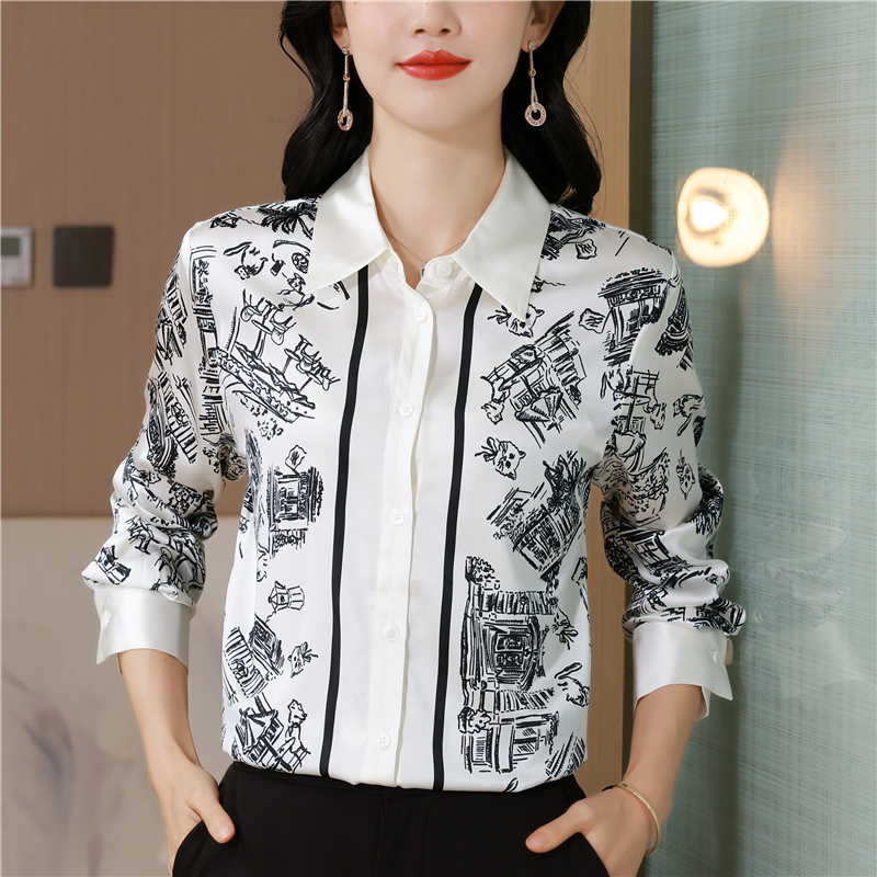 Printing silk shirt France style temperament tops