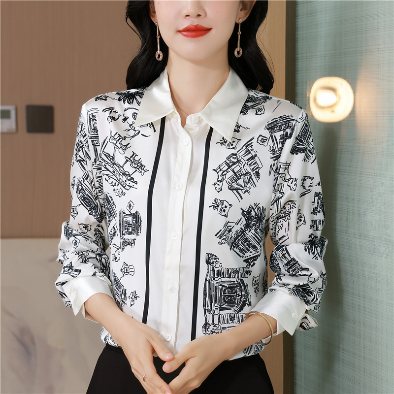 Printing silk shirt France style temperament tops