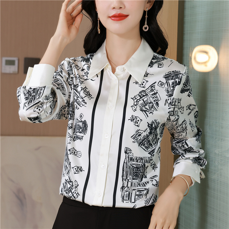 Printing silk shirt France style temperament tops