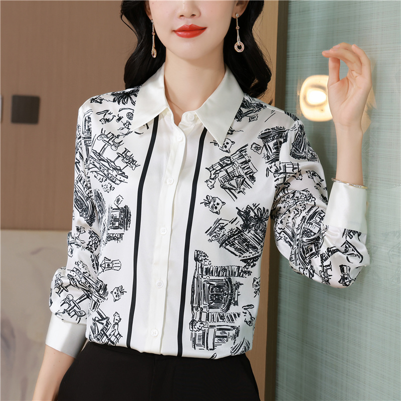Printing silk shirt France style temperament tops