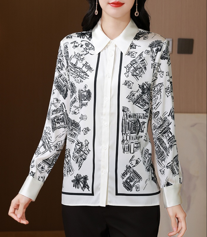 Printing silk shirt France style temperament tops